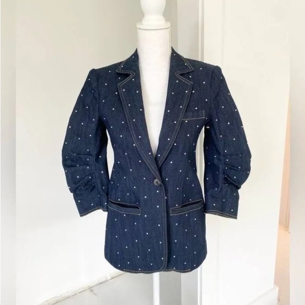 CINQ À SEPT DITSY EMBELLISHED RHINESTONE DENIM JEAN KHLOE BLAZER JACKET